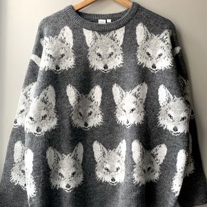 NWOT TWIK Gray fox jacquard knit sweater